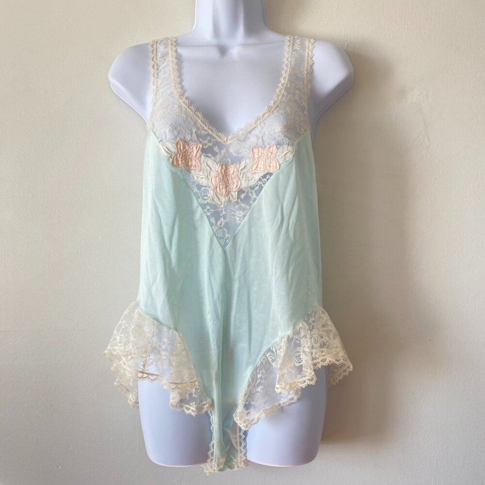 Vintage Gloria Vanderbilt Sleepwear Teddy Womens Medium Mint Green